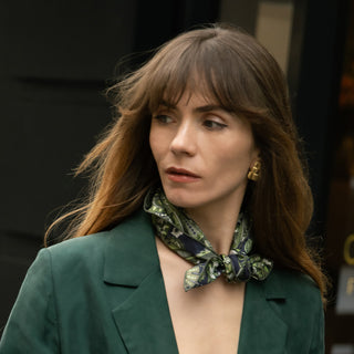 Forest Green Paisley Silk Scarf - 53cm Double-Sided Print Unisex Bandana