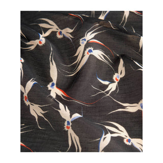 Stylised bird print scarves in black, made from 30% silk and 70% organic cotton.