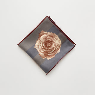 Folded Berlin Rose silk scarf – 65cm vintage floral square bandana in sepia tones with rust red hand-rolled hems by LuluLane