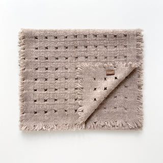Beige 100% cashmere long scarf with lace-inspired knitted jacquard by LuluLane