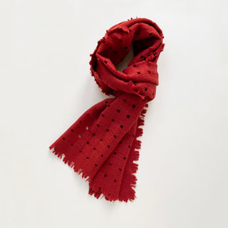 Classic red pure cashmere scarf featuring open-knit jacquard by LuluLane