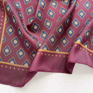 Men’s silk paisley scarf close-up, premium silk twill texture with hand-rolled edges by LuluLane