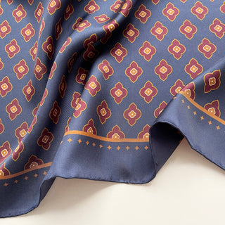 Men’s silk paisley scarf close-up, premium silk twill texture with hand-rolled edges by LuluLane