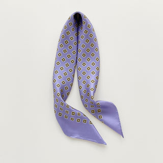 Lavender silk scarf with taupe floral print, women's square silk neck scarf with delicate vintage-inspired flower pattern