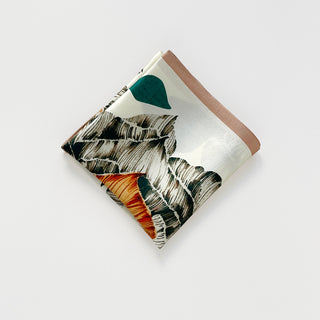 women's floral silk neck scarf in ivory with oversized botanical blooms and blush border, 53cm square silk bandana