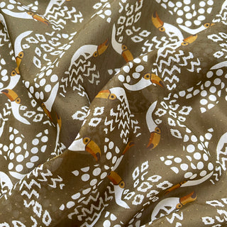 Organic cotton-silk scarf in mustard ochre with toucan print and understated jacquard
