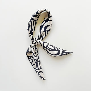 Charcoal Black Abstract Rose Silk Scarf - 65cm Women's Bandana Square with Hand-Rolled Edges