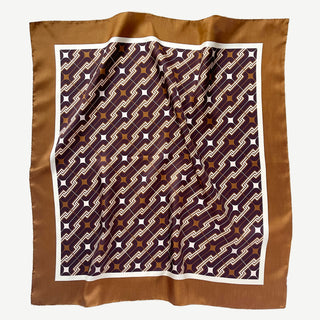 men's luxury silk square scarf featuring geometric burgundy and brown pattern
